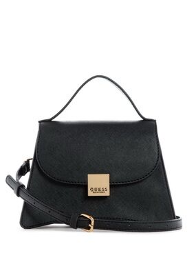 Guess Black‎ Saffiano Top-Handle Crossbody with Gold Logo
